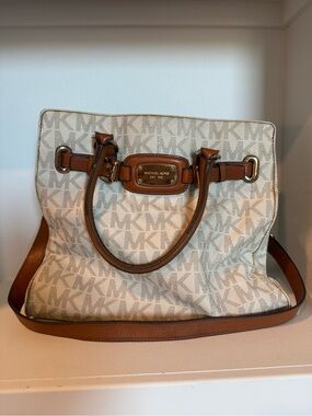 Michael Kors Hamilton Vanilla MK Monogram Satchel Tote Bag